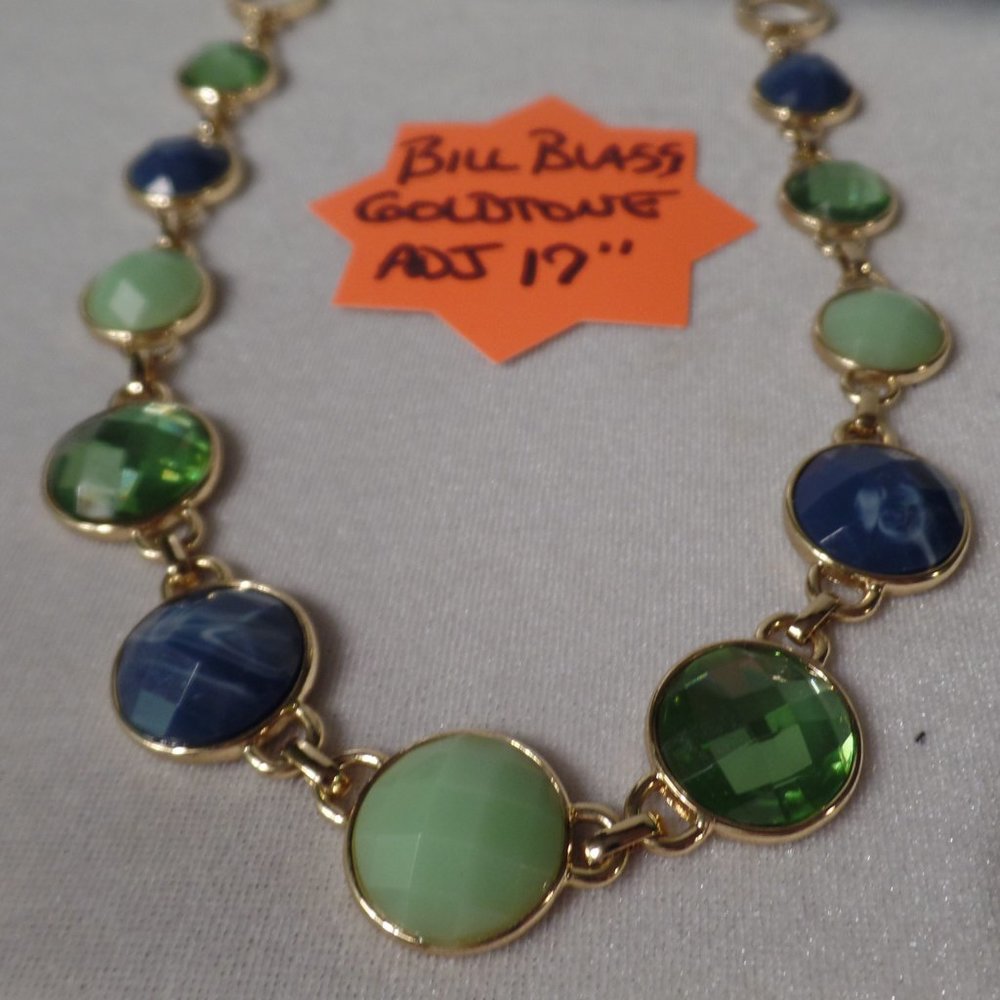 Bill Blass Goldtone Blue & Green Stones Necklace - Picture 7 of 12
